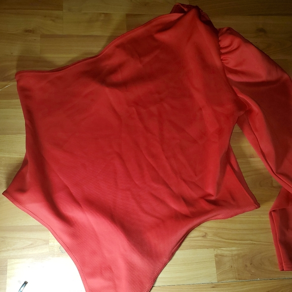 Plus Scuba Red One Shoulder Body Suit - Picture 6 of 8